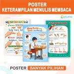 Poster Edukasi Anak SD TK Keterampilan Literasi Membaca & Menulis Cara Pegang Pensil Posisi Duduk Kurikulum Merdeka