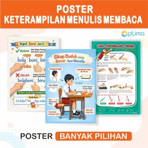 Poster Edukasi Anak SD TK Keterampilan Literasi Membaca & Menulis Cara Pegang Pensil Posisi Duduk Kurikulum Merdeka