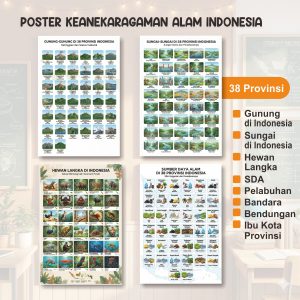 Poster Edukasi Ilmu Pengetahuan Sosial (IPS) Indonesia: Peta Alam, Infrastruktur & Transportasi