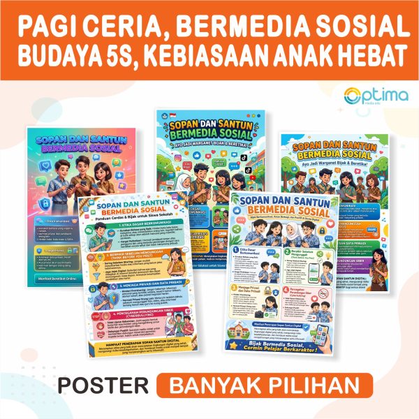 poster edukasi, poster literasi digital, poster sopan santun medsos, etika bermedia sosial siswa, poster anti cyberbullying, poster anti perundungan siber, literasi digital sekolah, poster sd smp sma, hiasan dinding kelas, dekorasi lab komputer, mading sekolah, kurikulum merdeka, profil pelajar pancasila, optima media edu, poster ukuran A3+, poster ukuran A4+, panduan internet sehat, poster sekolah murah, alat peraga pendidikan, media pembelajaran visual, jejak digital anak