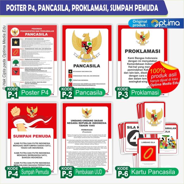 Poster Garuda Pancasila UUD 1945 Proklamasi Sumpah Pemuda Butir P4
